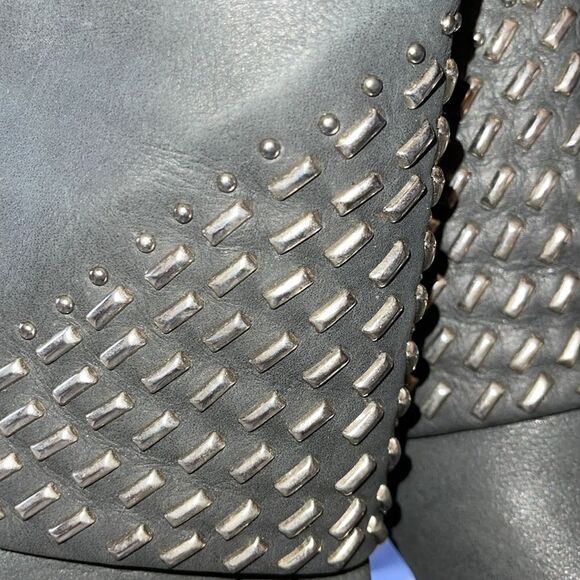 Gray Steve Madden open toes Women's Studded Ankle Booties high block heel - Picture 5 of 8